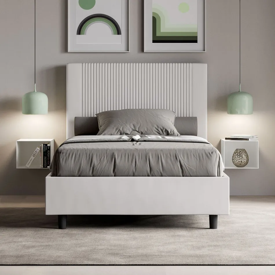140x200 cm bed with headboard decorated with vertical lines, Made in Italy - Pattini Viadurini