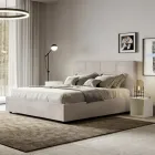 160x200 cm Bed with Rectangle Headboard in Microfiber Made in Italy - Brina Viadurini
