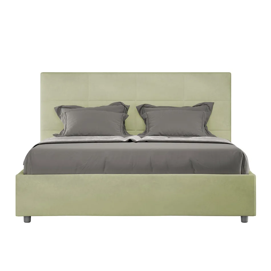160x200 cm Bed with Rectangle Headboard in Microfiber Made in Italy - Brina Viadurini