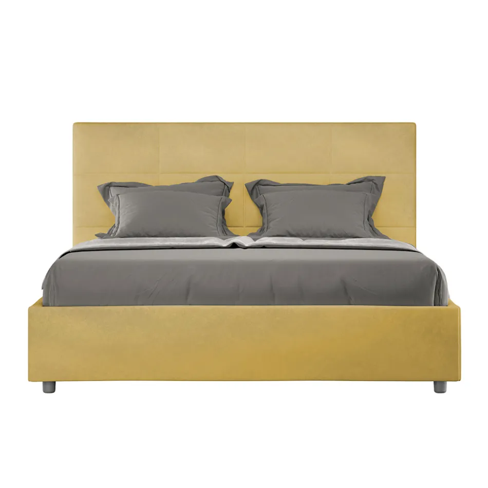 160x200 cm Bed with Rectangle Headboard in Microfiber Made in Italy - Brina Viadurini