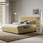 160x200 cm Bed with Rectangle Headboard in Microfiber Made in Italy - Brina Viadurini