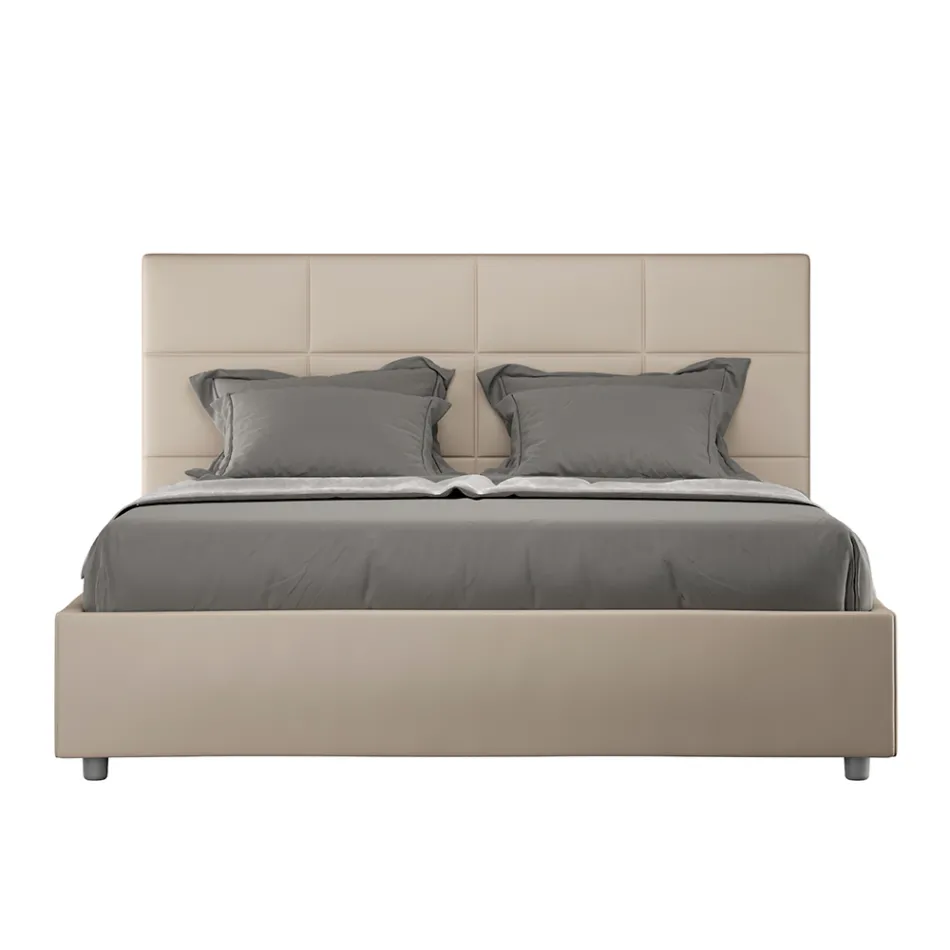 160x200 cm Bed with Rectangle Headboard in Faux Leather Made in Italy - Brina Viadurini