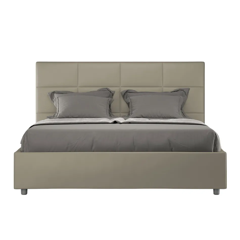 160x200 cm Bed with Rectangle Headboard in Faux Leather Made in Italy - Brina Viadurini