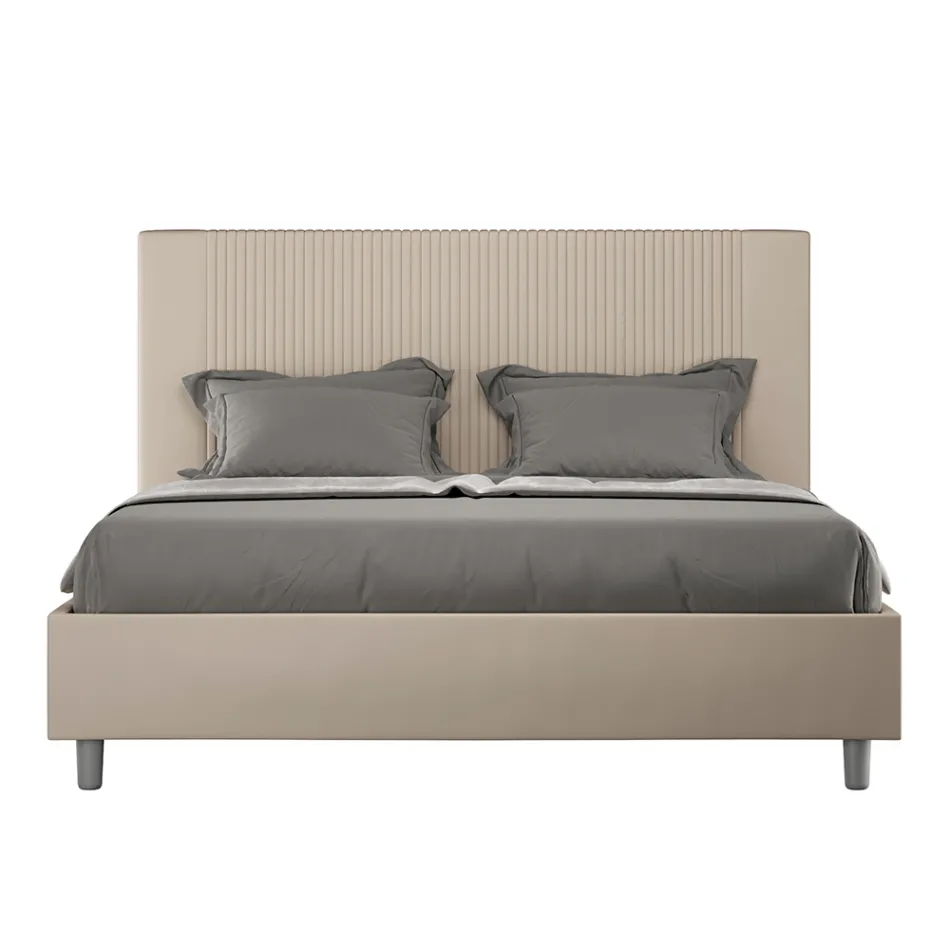 160x200 cm Bed with Headboard Decorated with Vertical Lines Made in Italy - Pattini Viadurini