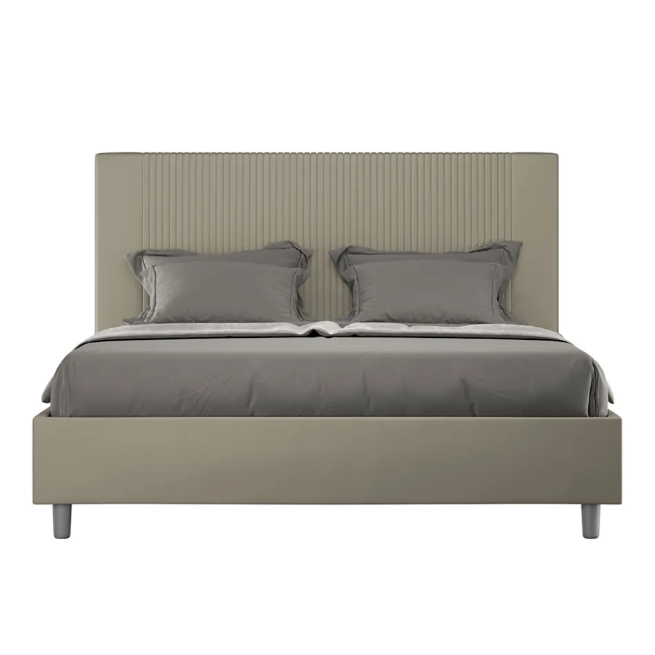 160x200 cm Bed with Headboard Decorated with Vertical Lines Made in Italy - Pattini Viadurini