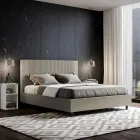 160x200 cm Bed with Headboard Decorated with Vertical Lines Made in Italy - Pattini Viadurini