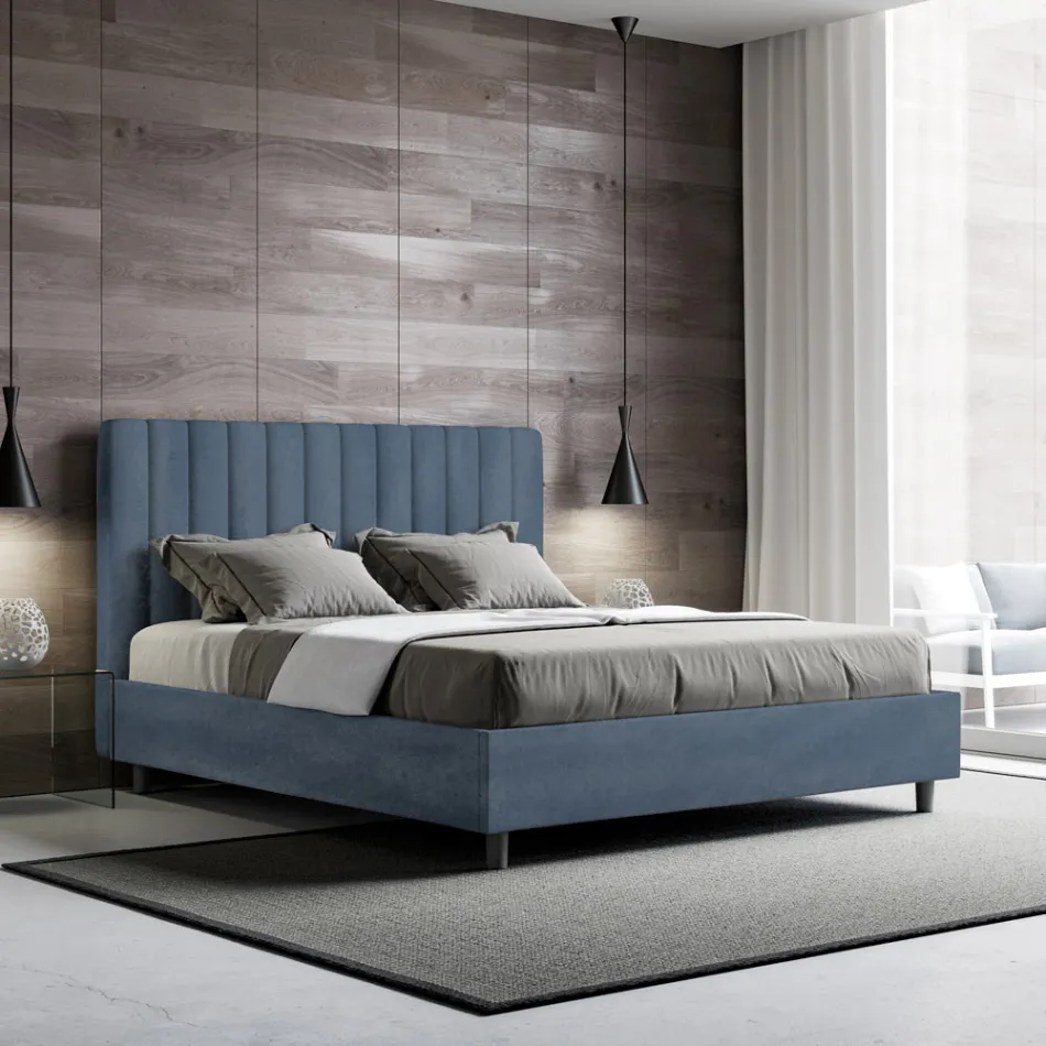 160x200 cm Microfiber Bed with Symmetrical Vertical Lines Made in Italy - Glove Viadurini