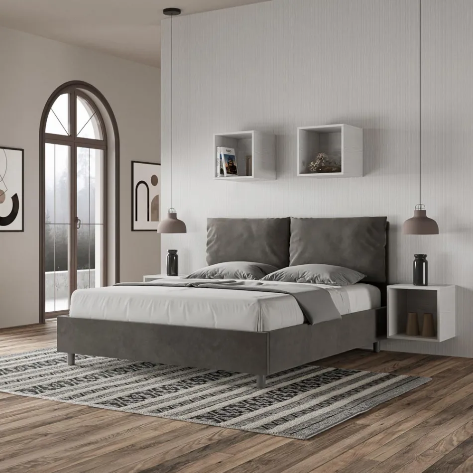 160x200 cm Bed Headboard with Microfiber Cushions Made in Italy - Olympics Viadurini