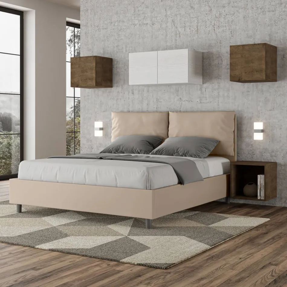 160x200 cm Bed with Headboard and Faux Leather Cushions Made in Italy - Olympics Viadurini