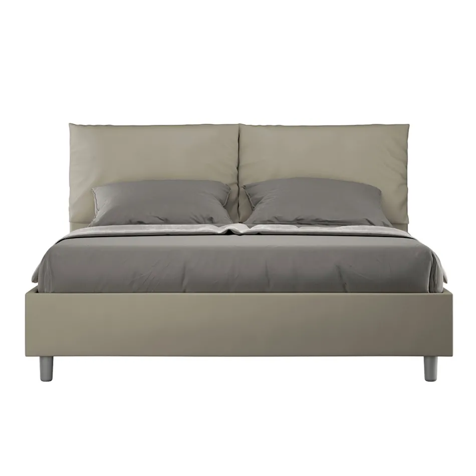160x200 cm Bed with Headboard and Faux Leather Cushions Made in Italy - Olympics Viadurini