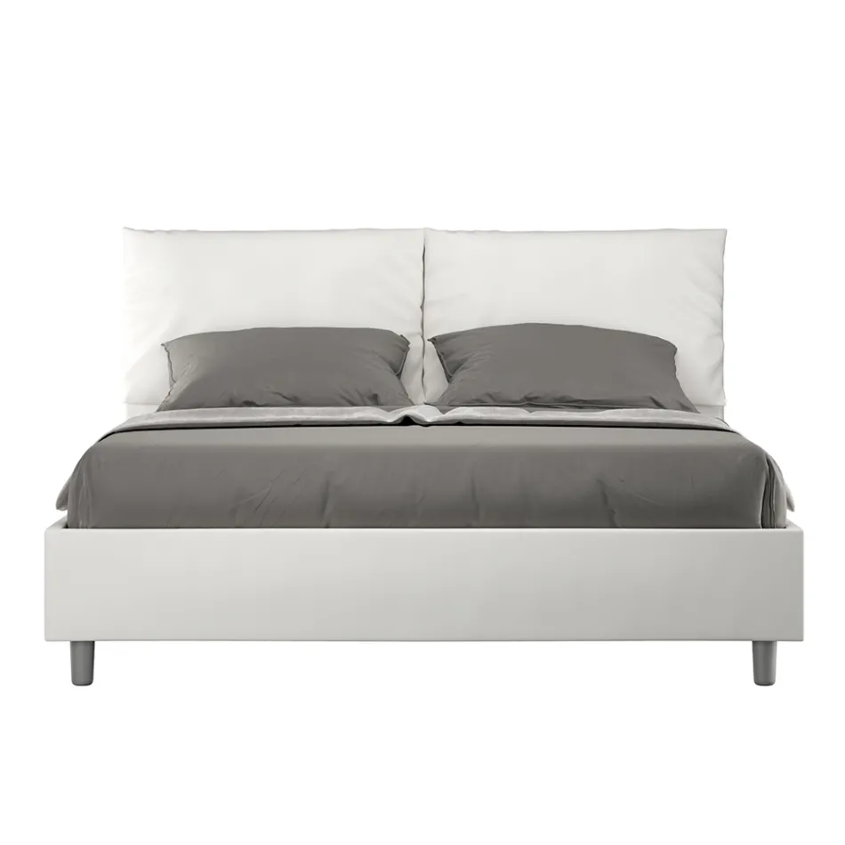 160x200 cm Bed with Headboard and Faux Leather Cushions Made in Italy - Olympics Viadurini