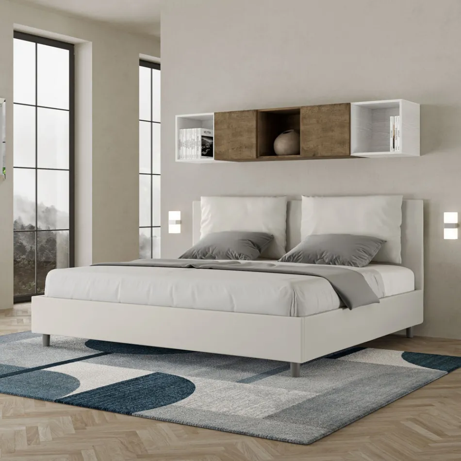 180x200 cm Bed with Headboard and Faux Leather Cushions Made in Italy - Olimpiadi Viadurini
