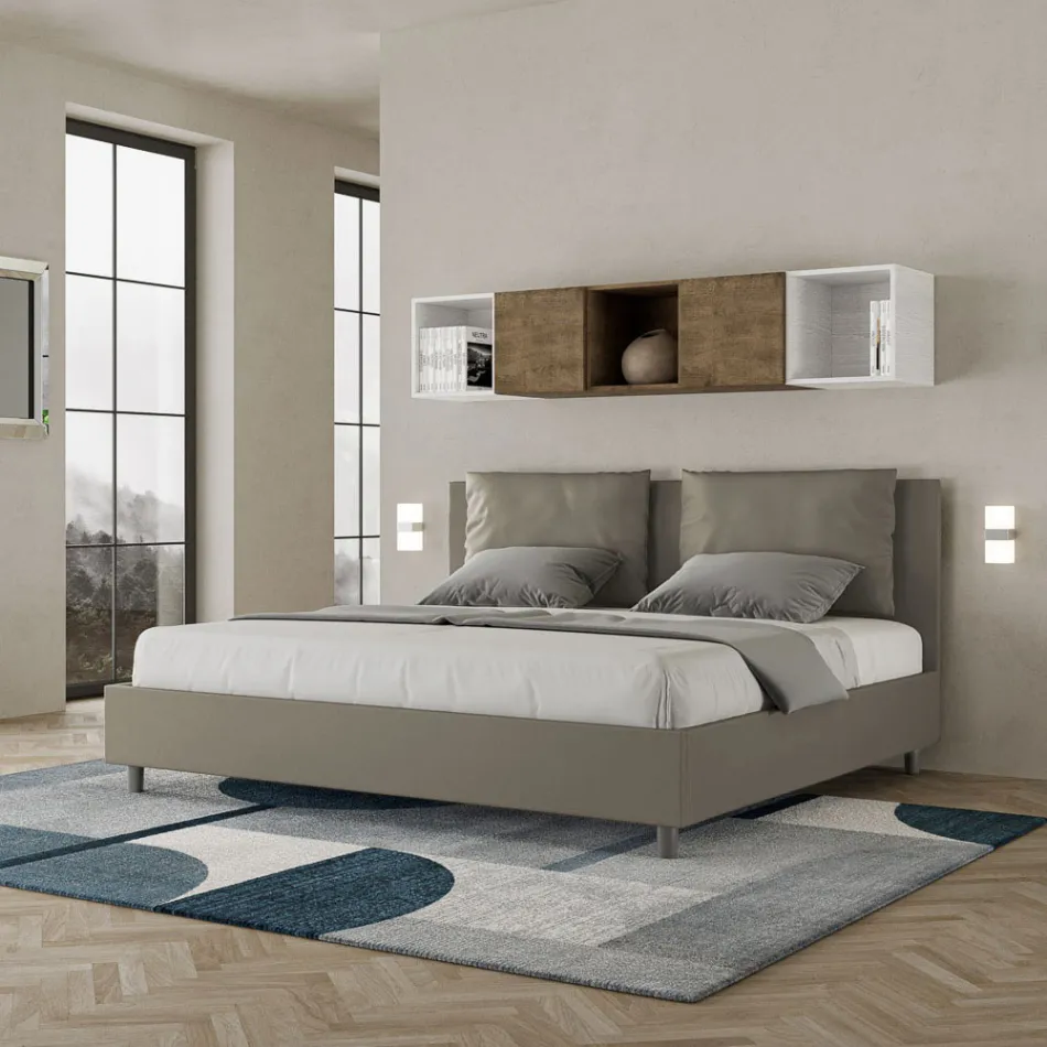 180x200 cm Bed with Headboard and Faux Leather Cushions Made in Italy - Olimpiadi Viadurini