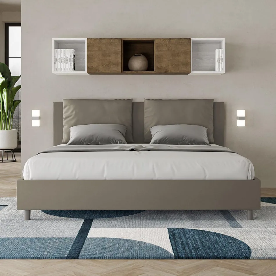 180x200 cm Bed with Headboard and Faux Leather Cushions Made in Italy - Olimpiadi Viadurini