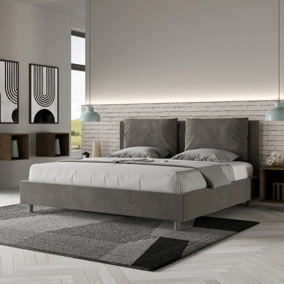 190x200 cm Bed Headboard with Microfiber Cushions Made in Italy - Olympics Viadurini