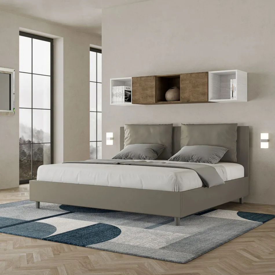 200x200 cm Bed with Headboard and Faux Leather Cushions Made in Italy - Olimpiadi Viadurini