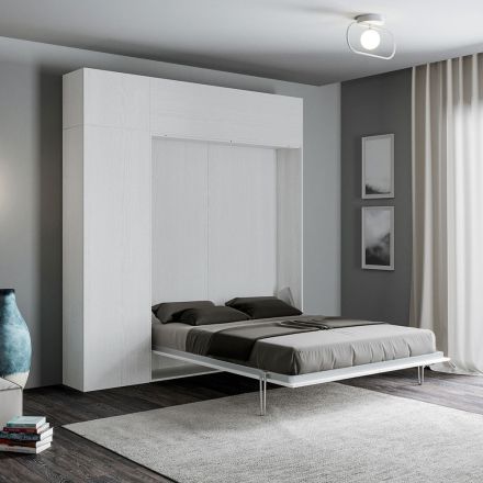 Vertical Foldaway French Bed with Wall Unit and Column - Magicompare Viadurini