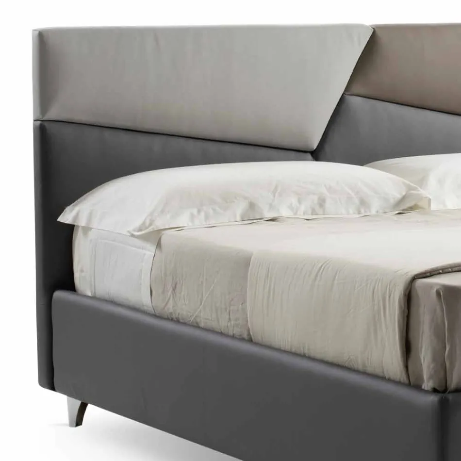 Bed with Double Container Upholstered in Faux Leather Made in Italy - Raggino Viadurini