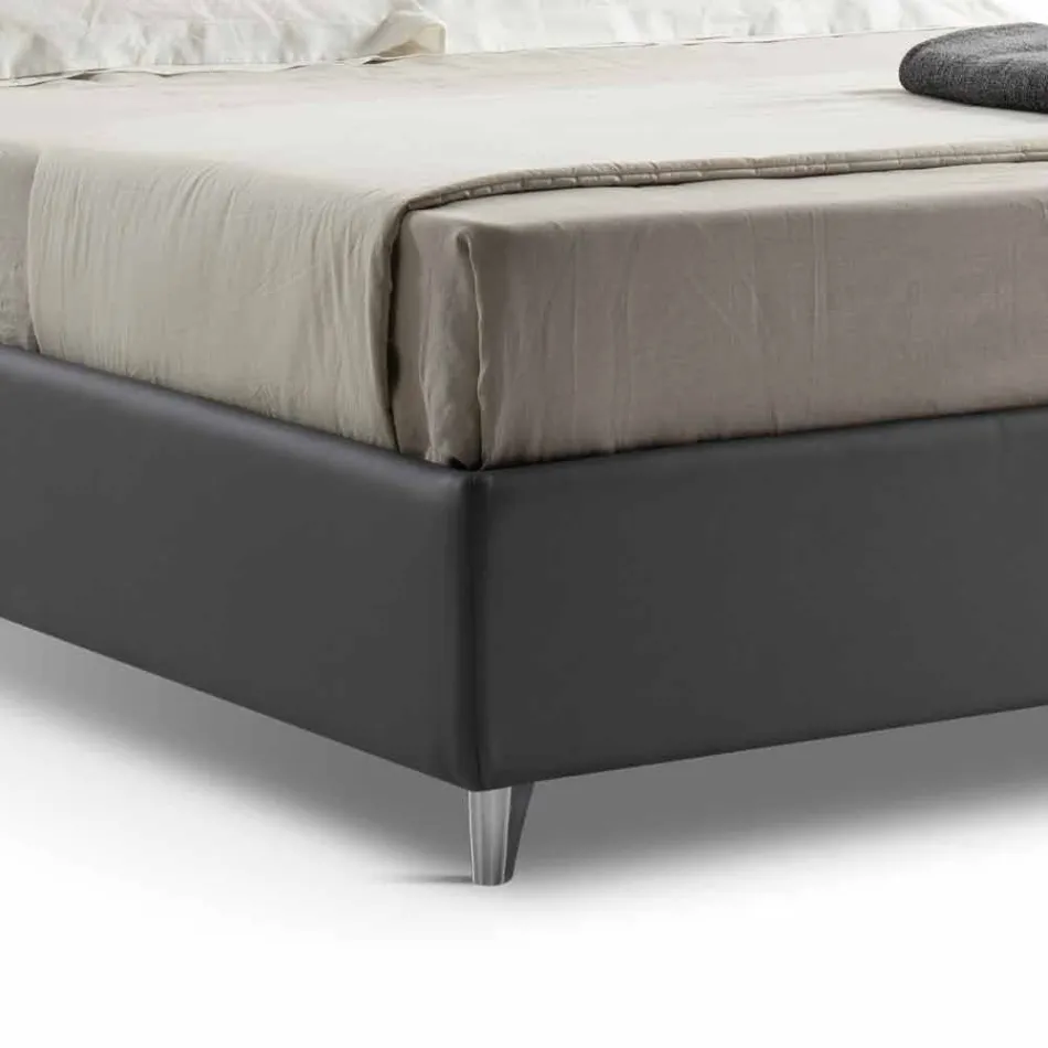Bed with Double Container Upholstered in Faux Leather Made in Italy - Raggino Viadurini