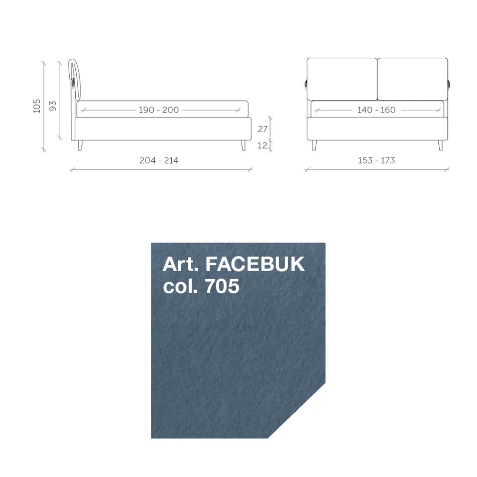 Double Bed 160x190 with Cushions that Wrap the Entire Headboard - Charme Viadurini