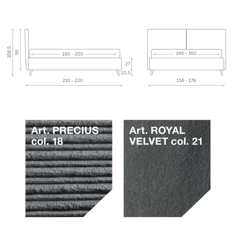Double Bed 160x190 with Cushion-Shaped Padding - Brezze Viadurini