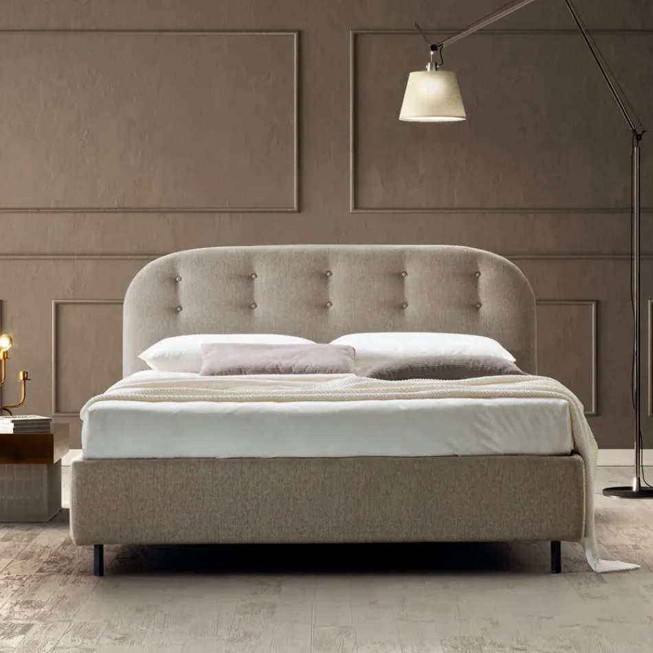 Double Bed 160x190 with Curved Queues and Buttons Made in Italy - Oriente Viadurini