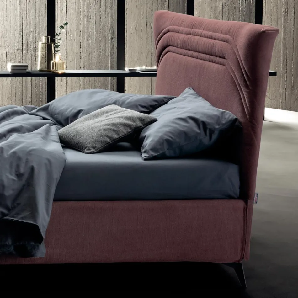 Double Bed 160x190 with Curved Queues and Double Quilted Band - Gioie Viadurini