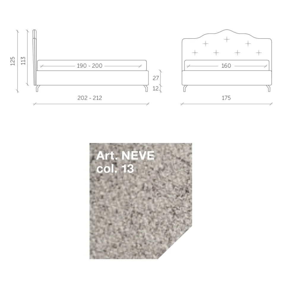 Double Bed 160x190 with Perimeter Ruffle Headboard and Buttons - Rest Viadurini