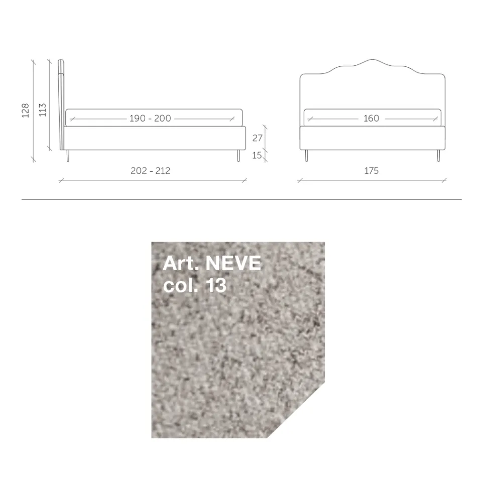 Double Bed 160x190 with Perimeter Ruffle Headboard Made in Italy - Rest Viadurini