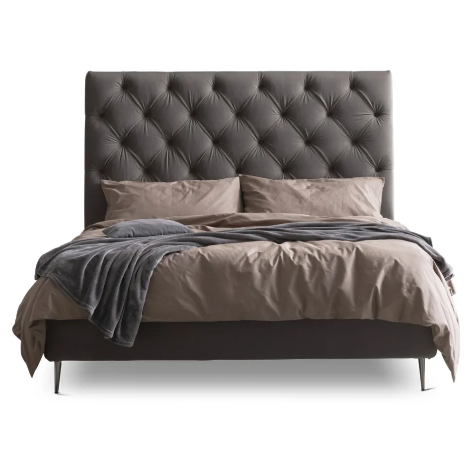 Double Bed 160x190 with High and Quilted Headboard Made in Italy - Sallie Viadurini