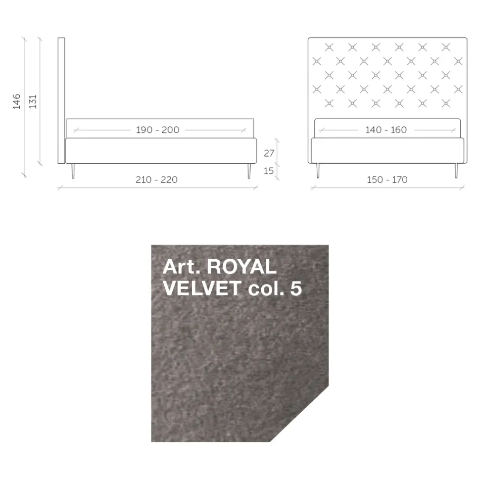 Double Bed 160x190 with High and Quilted Headboard Made in Italy - Sallie Viadurini