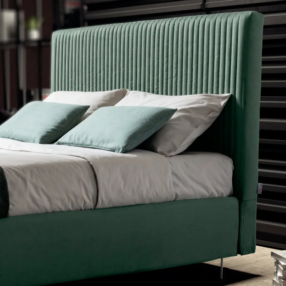 Double Bed 160x190 with Multi-Stripe Narrow Band Quilting - Meduse Viadurini