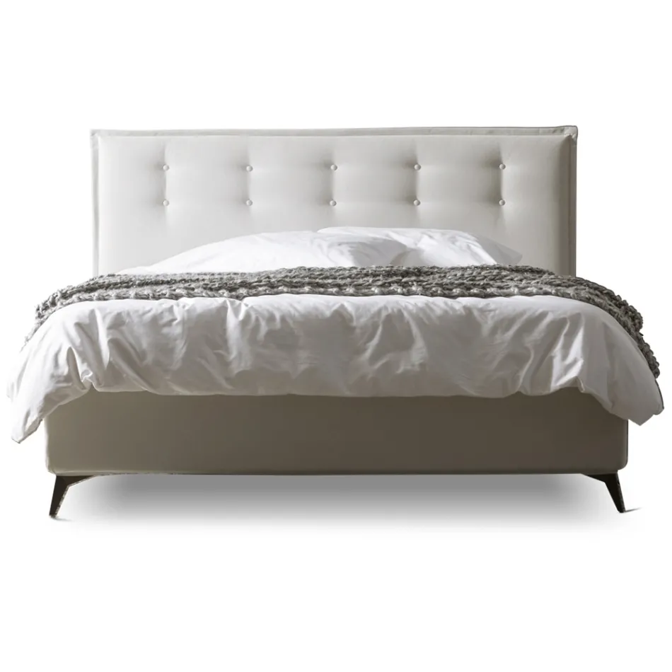 Double Bed 160x190 in Fabric with Headboard with Buttons Made in Italy - Dreams Viadurini