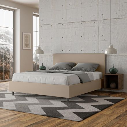 Double Bed 160x200 cm with Faux Leather Headboard Made in Italy - Pallone Viadurini