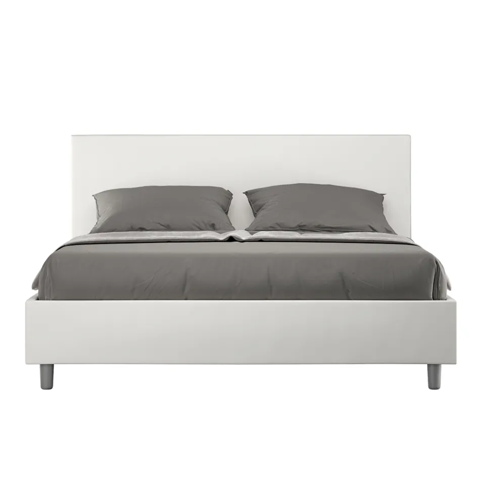 Double Bed 160x200 cm with Faux Leather Headboard Made in Italy - Pallone Viadurini