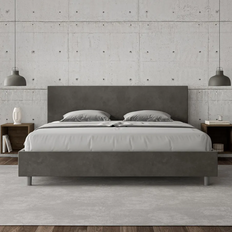 Double Bed 180x200 cm with Microfiber Headboard Made in Italy - Pallone Viadurini