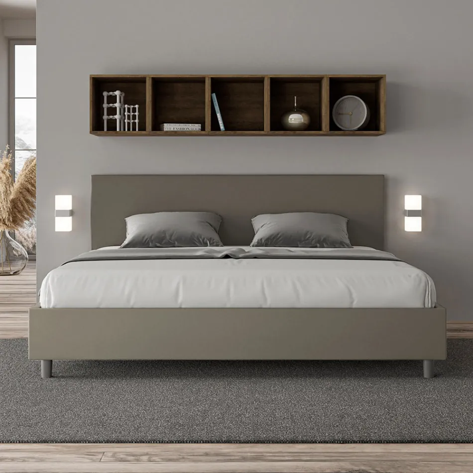 Double Bed 180x200 cm with Faux Leather Headboard Made in Italy - Pallone Viadurini