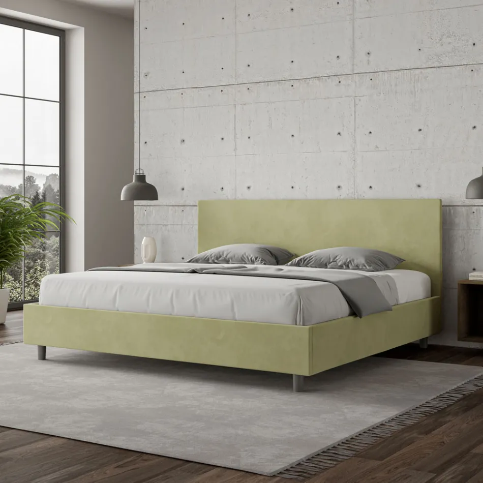 Double Bed 190x200 cm with Microfiber Headboard Made in Italy - Pallone Viadurini