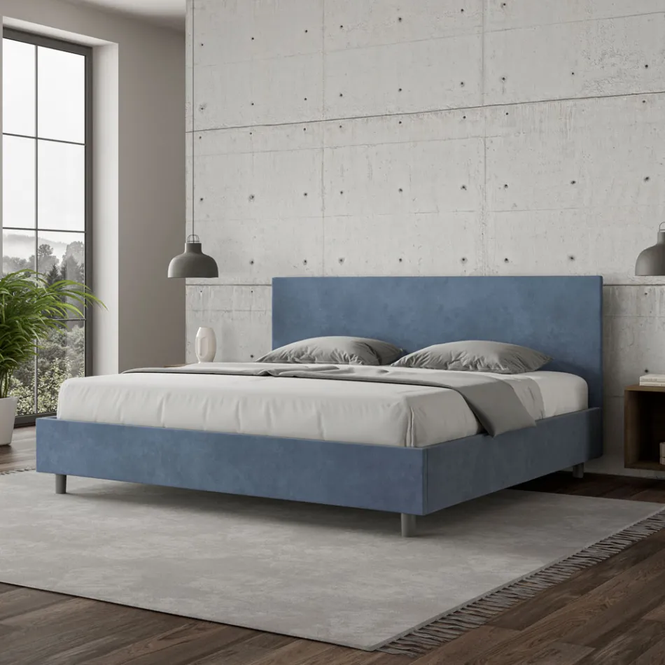 Double Bed 200x200 cm with Microfiber Headboard Made in Italy - Pallone Viadurini