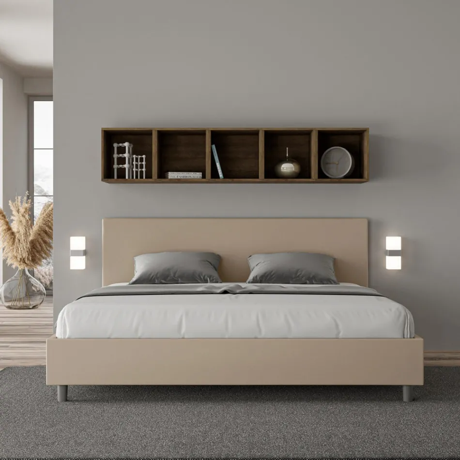 Double Bed 200x200 cm with Faux Leather Headboard Made in Italy - Pallone Viadurini