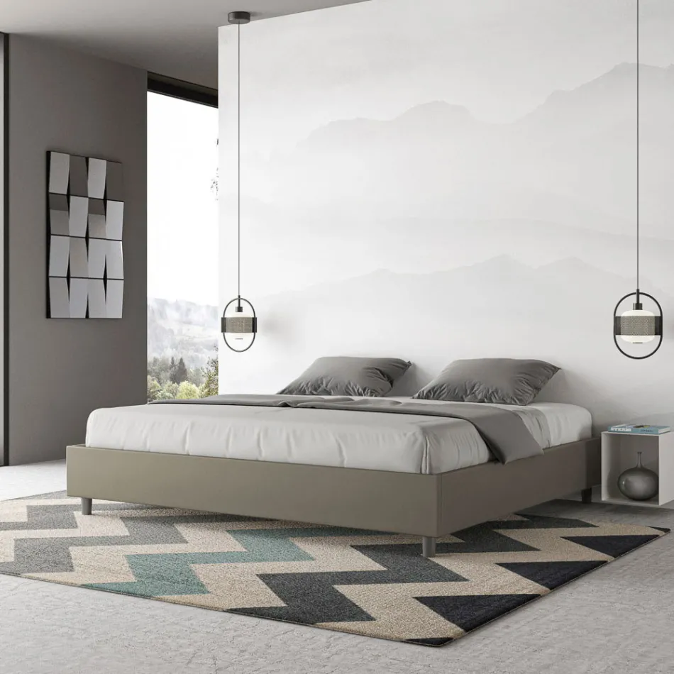 200x200 cm Double Bed Upholstered in Faux Leather Made in Italy - Athlete Viadurini