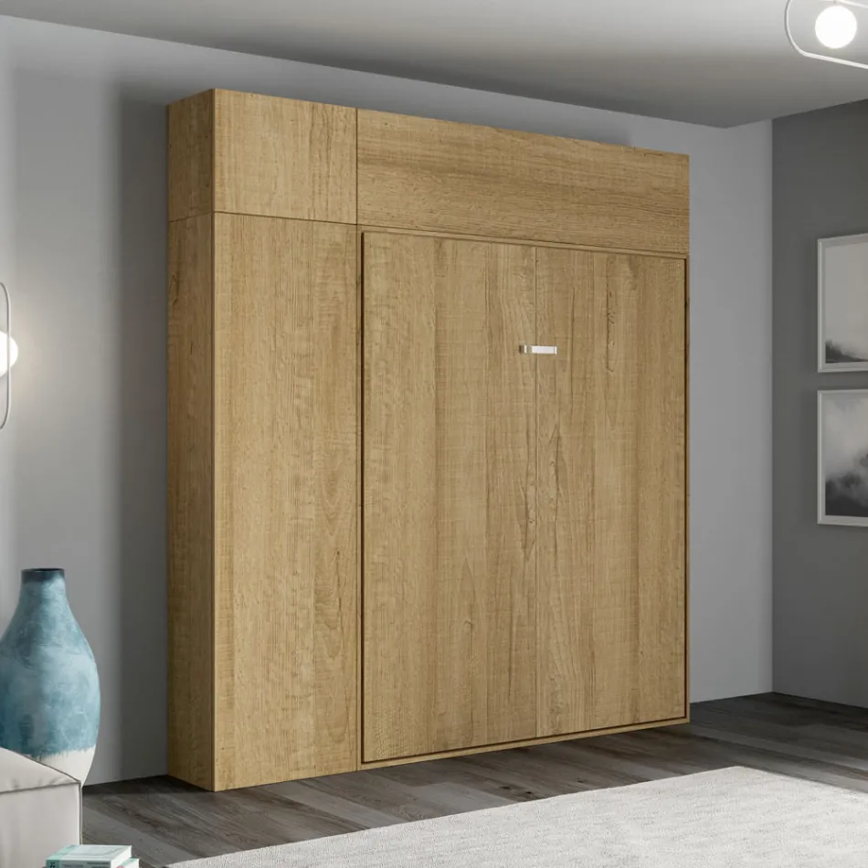 Vertical Foldaway Double Bed with Wall Unit and Column - Magicompare Viadurini