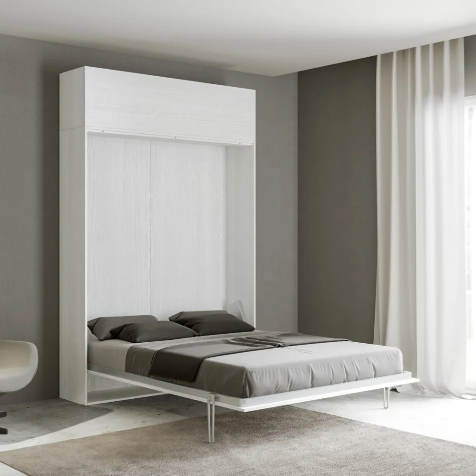 Vertical Foldaway Double Bed with Wall Unit - Magicompare Viadurini
