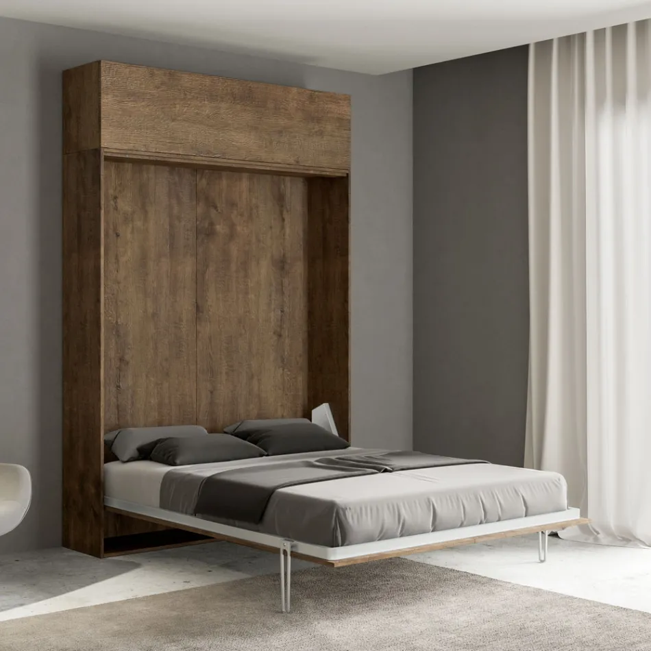 Vertical Foldaway Double Bed with Wall Unit - Magicompare Viadurini