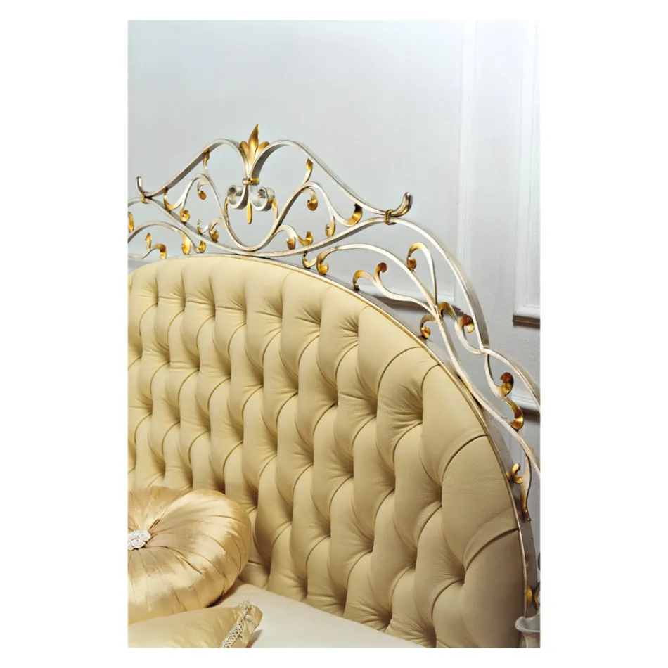 Classic and Sumptuous Double Bed in Iron and Leather Made in Italy - Laki Viadurini