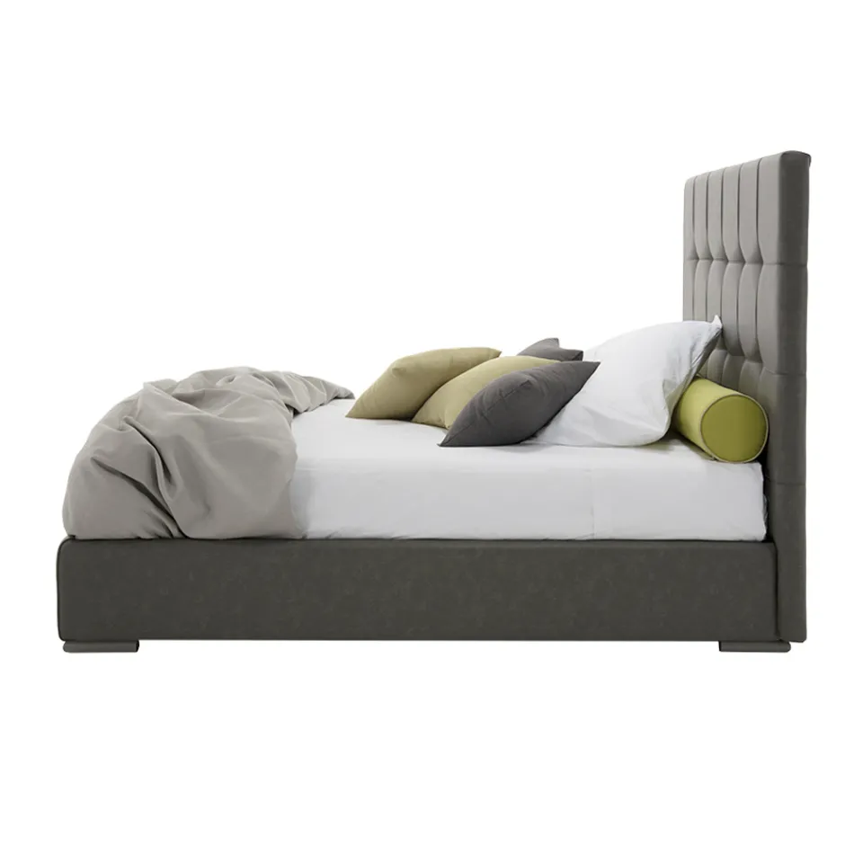 Double bed with box and king size headboard in fabric or eco-leather - Ponente Viadurini