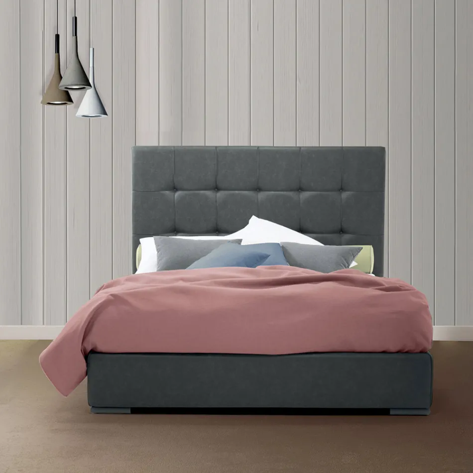 Double bed with box and king size headboard in fabric or eco-leather – Ponente Viadurini
