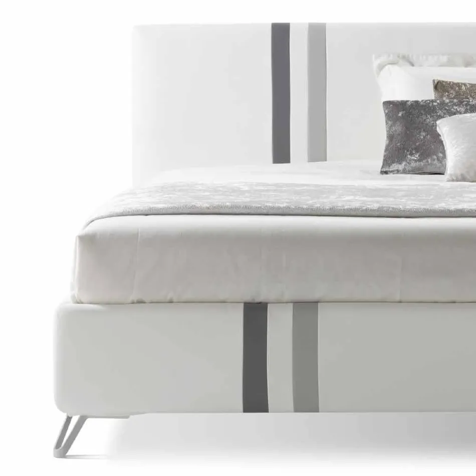 Double bed with padded drawer in eco-leather Made in Italy - Paolo Viadurini