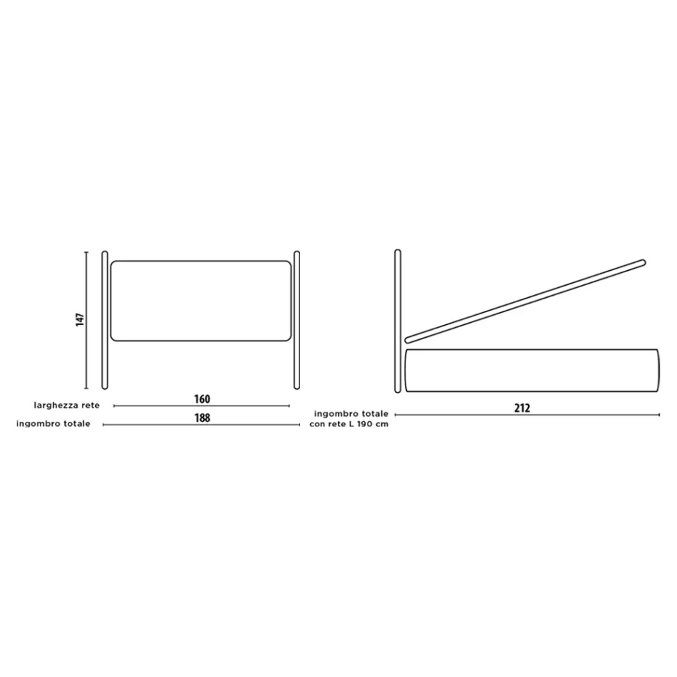 Double bed with padded bed frame and iron headboard - Nebbia Viadurini