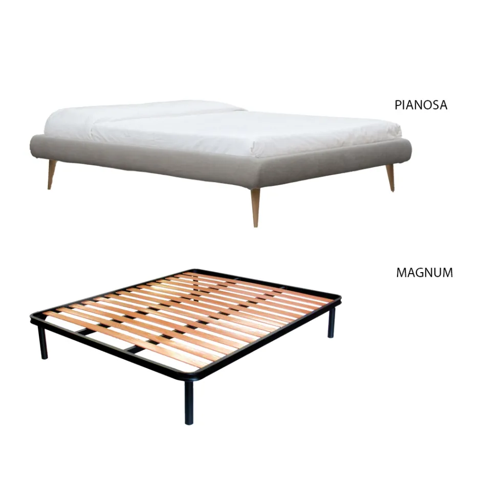 Double bed with upholstered bed frame in different finishes Made in Italy - Design Viadurini